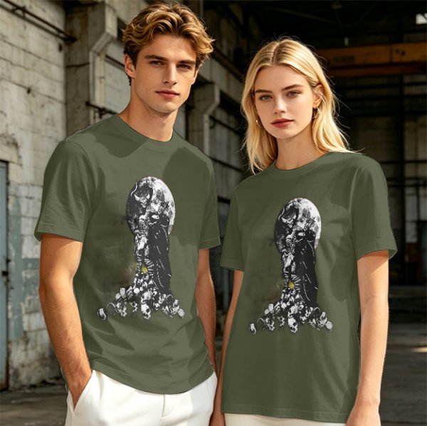 Olive T-Shirt With Dark Grim Reaper And Skull Pile Graphic
