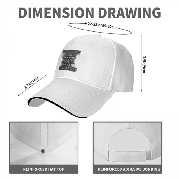 Black baseball cap with 'I just came here to eat & get the gift' Christmas print