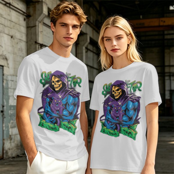 Olive T-shirt with Skeletor Holding Panthor Graphic Print