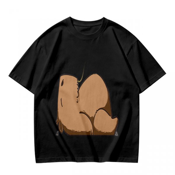 Olive Green T-Shirt With Capybara Rear View Graphic