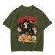 Olive green graphic t-shirt with playful pupperoni pizza dog design