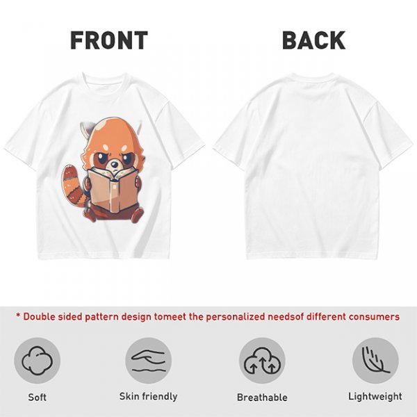 Olive T-Shirt with Cute Red Panda Reading Book Graphic