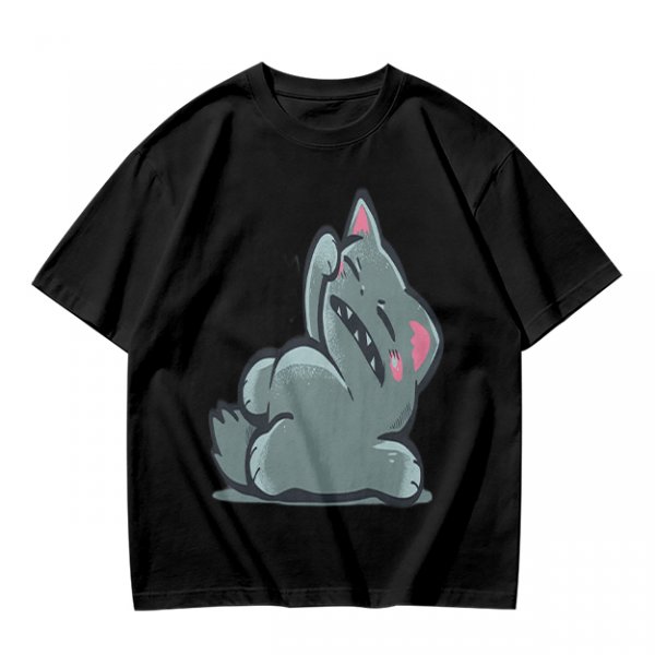 Olive T-Shirt With Embarrassed Gray Cat Graphic Print