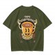 Oversized Olive T-Shirt with Retro Espresso Coffee Mascot Graphic