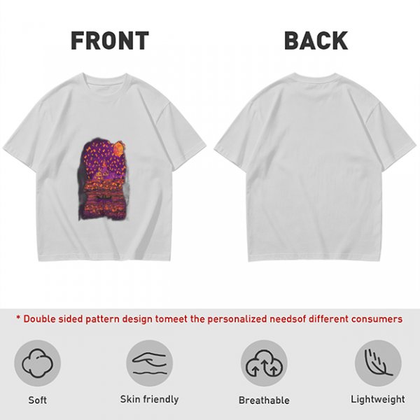 Olive T-Shirt with Purple Sunset Boat Scene Graphic