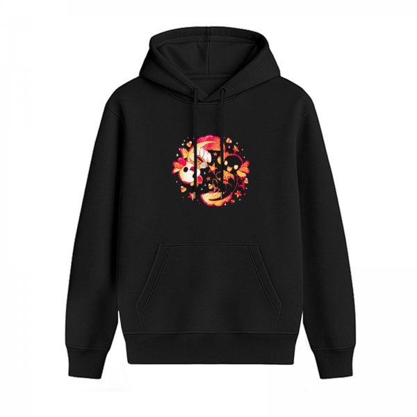 Black hoodie with cute fiery fantasy creature graphic print