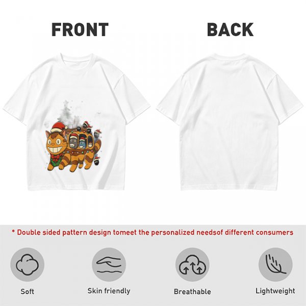 Christmas Catbus T-Shirt with Festive Spirited Away Characters