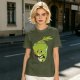Olive Green T-Shirt With Sad Cartoon Cabbage Graphic