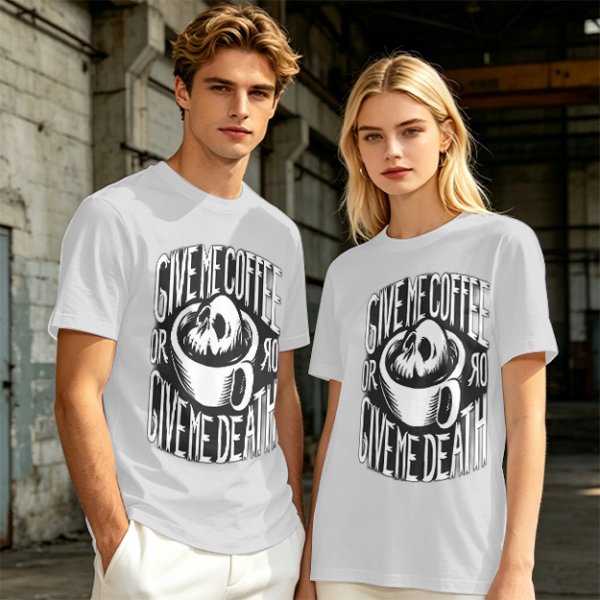 Give Me Coffee Or Death Skull Coffee Cup Graphic T-Shirt