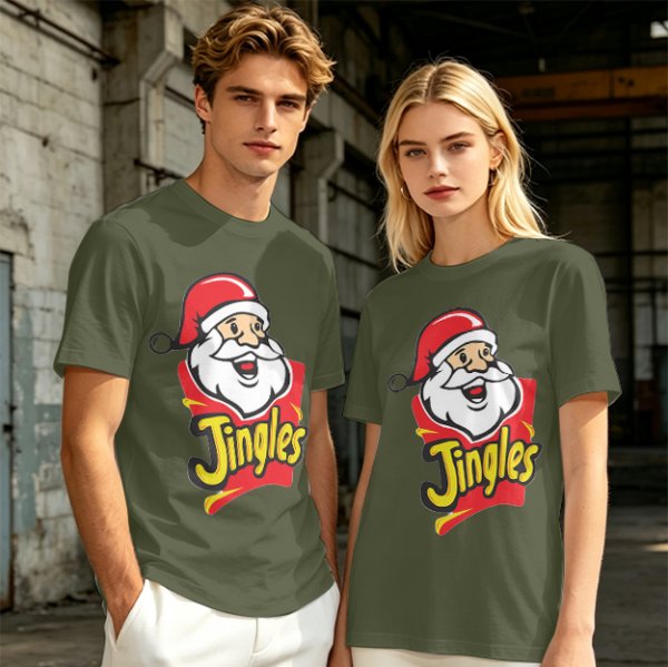 Olive T-Shirt with Santa Claus Jingles Christmas Print