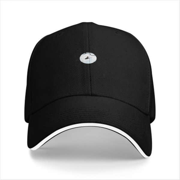 Black Baseball Cap With Small Canoe Graphic On Front