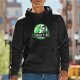 Black hoodie with Edward Park dinosaur logo graphic
