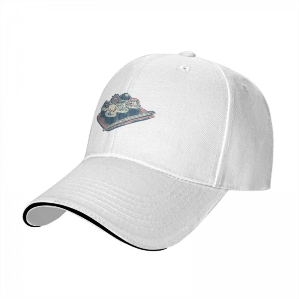 Black Baseball Cap with Sushi Tray Graphic Print