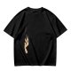 Olive green oversized t-shirt with stylized hand graphic print