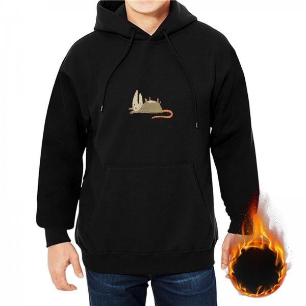 Black Hoodie With Cute Mouse Graphic Print