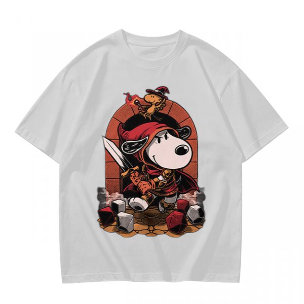 Olive T-Shirt Featuring Snoopy as a Fantasy Warrior with Woodstock
