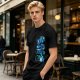 Olive Green T-Shirt with Blue Abstract Graphic Print