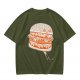 Olive T-Shirt With Cute Cartoon Hamburger Print