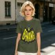 Olive green t-shirt with banana bat logo graphic