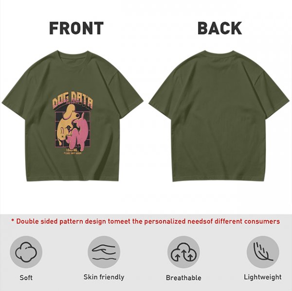 Olive green graphic t-shirt with dog data system print