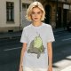 Olive T-shirt with whimsical forest spirit and small animal graphic print
