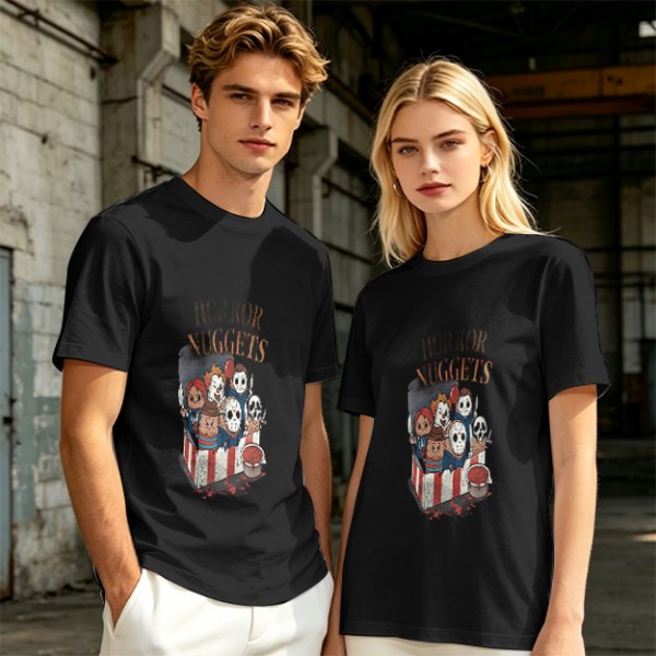 Olive T-Shirt With Horror Movie Character Nuggets Graphic Print