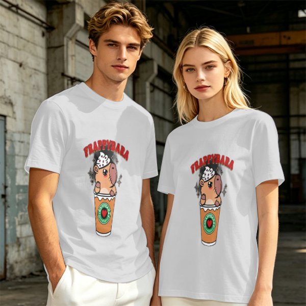 Olive T-Shirt With Capybara Frappuccino Graphic Print