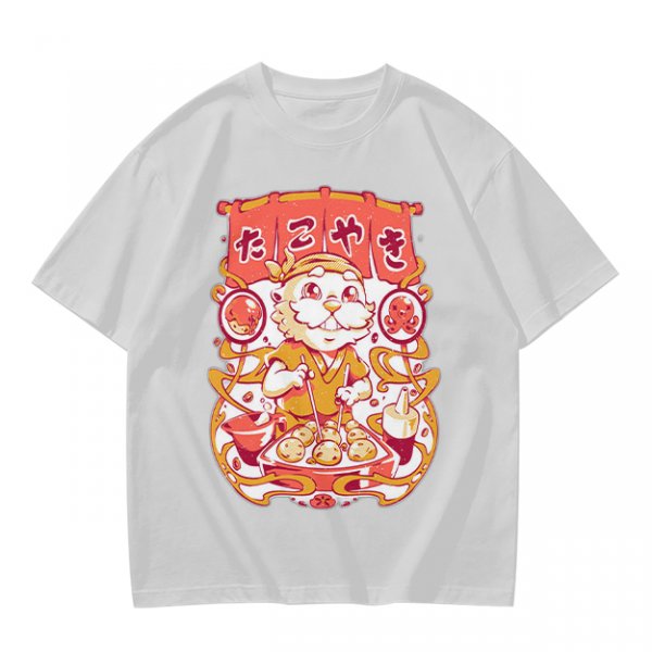 Olive T-Shirt with Cute Takoyaki Chef Graphic Print
