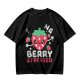 Olive graphic t-shirt with crying strawberry and 'berry stressed' text