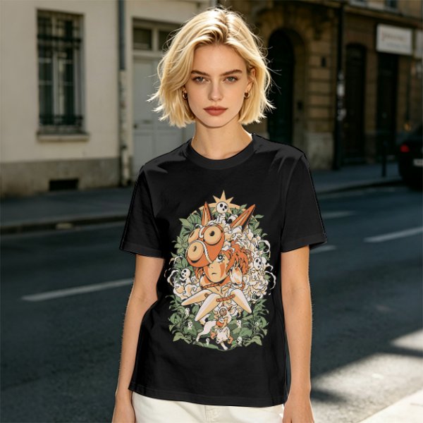 Olive T-shirt with Princess Mononoke Forest Spirit Art Print