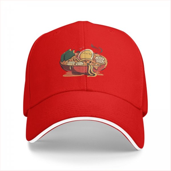 Black Baseball Cap With Cute Ramen Bowl Graphic Design