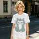 Olive T-shirt with Grumpy Fluffy Gray Cat Graphic Print