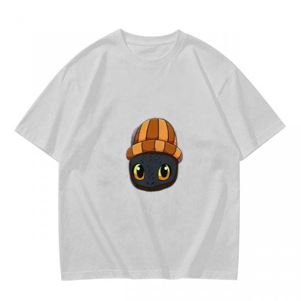 Olive T-Shirt Featuring a Cute Dragon Wearing a Striped Beanie