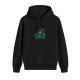 Black hoodie with raccoon chilling on green dumpster graphic