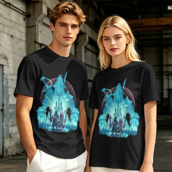 Fantasy warrior ghost print olive green graphic t-shirt