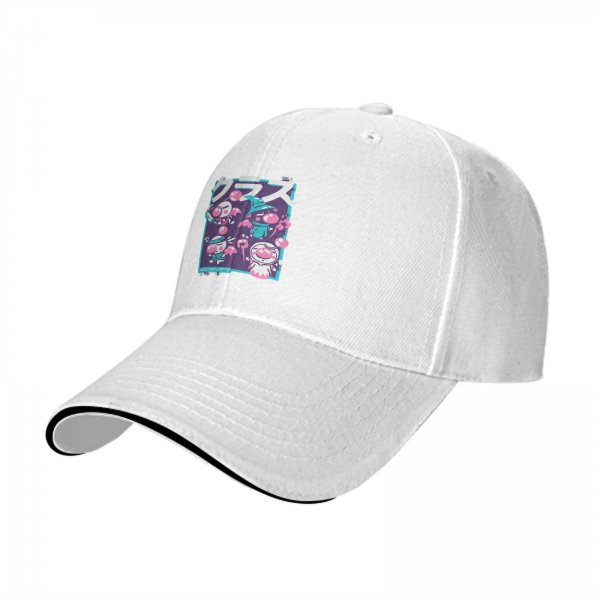 Black baseball cap with cute anime-style graphic print