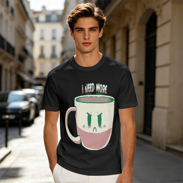 Olive Graphic Tee With Angry Coffee Cup I Need More Print