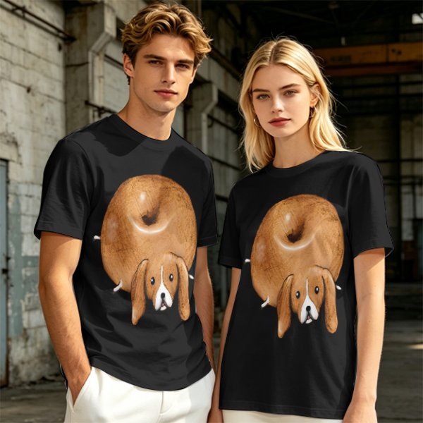 Olive Green T-Shirt With Donut Shaped Beagle Print