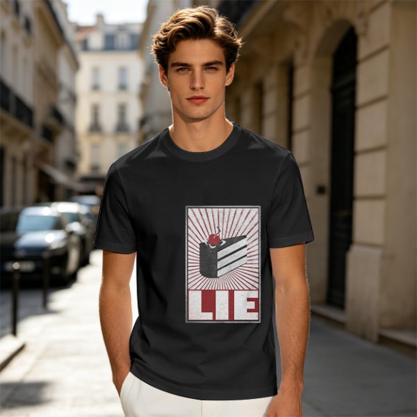 Olive Graphic T-Shirt With Cake Slice And 'LIE' Print