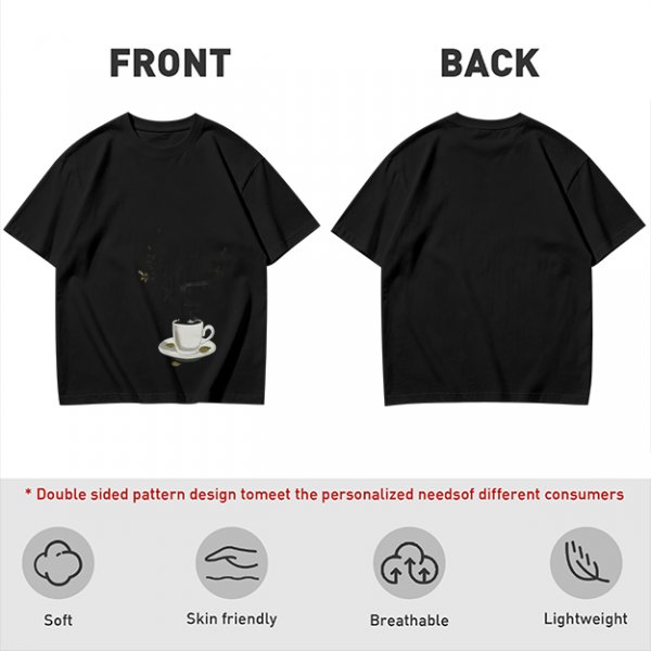 Olive Green T-Shirt with Steaming Coffee Cup Print