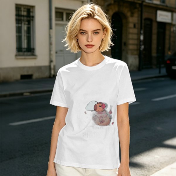 Olive Green T-Shirt With Cute Cartoon Pig Print