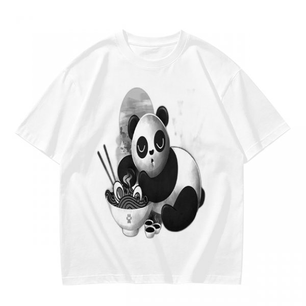 Olive T-Shirt With Panda Eating Ramen Graphic Print