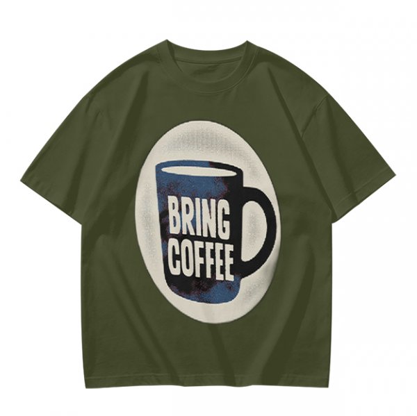 Olive Green Graphic T-Shirt With Bring Coffee Mug Print