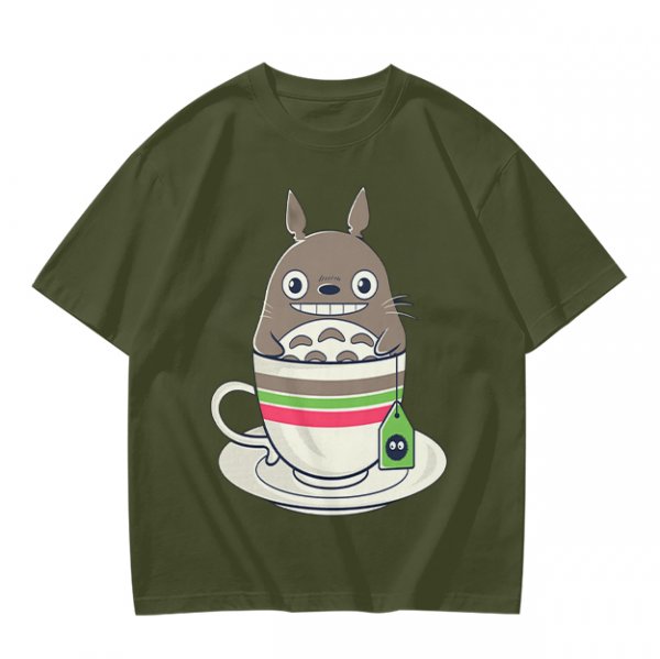 Totoro in Teacup Graphic Olive T-Shirt