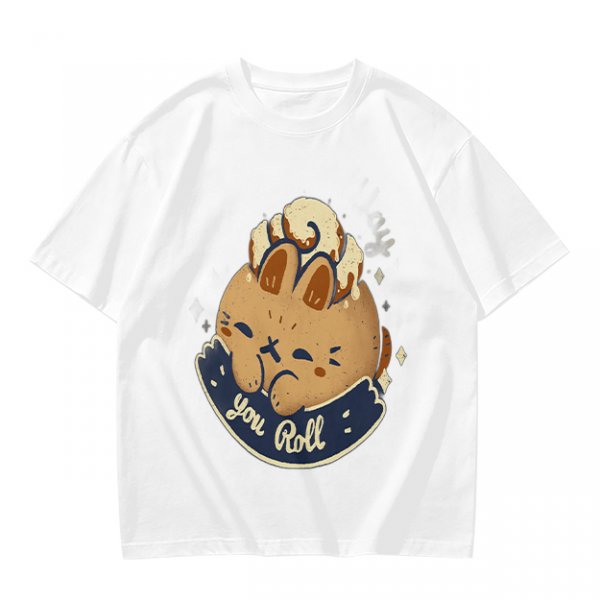 Olive T-Shirt With Cute Cinnamon Bunny Roll Graphic And You Roll Text
