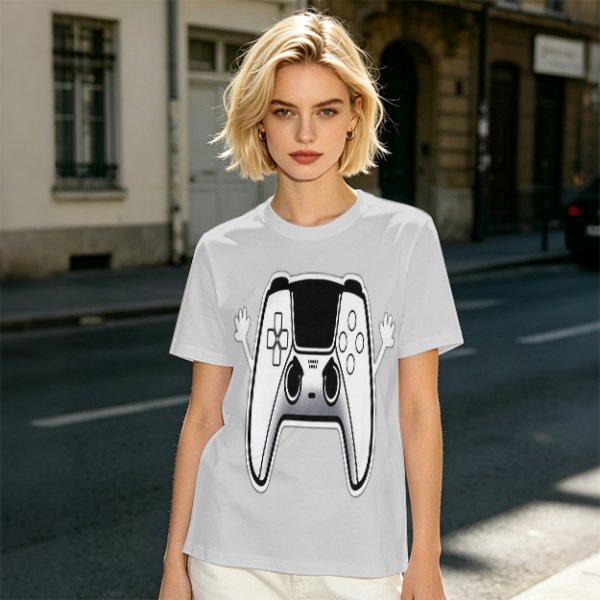 Olive T-Shirt With Cartoon Game Controller Graphic