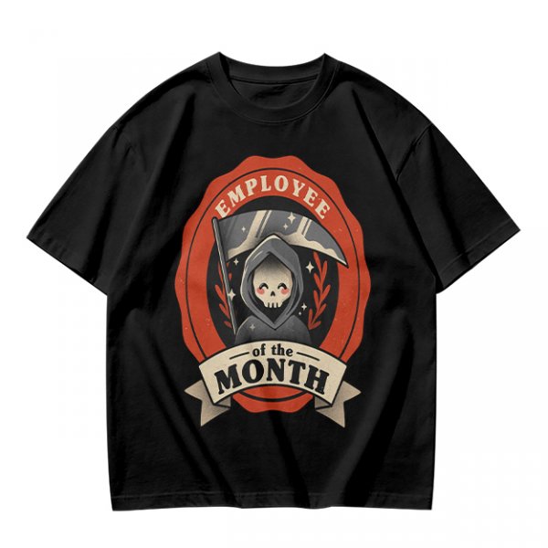 Olive T-Shirt with Cute Grim Reaper Employee of the Month Print