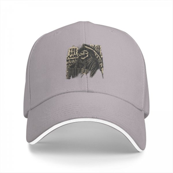Black baseball cap with grim reaper 'You Got Plans?' print