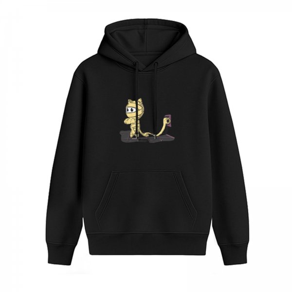 Black Hoodie With Cute Mummy Cat Graphic Design