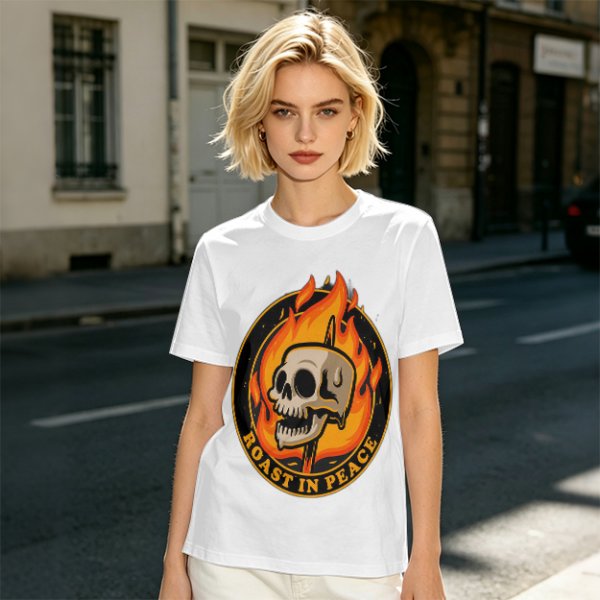 Olive T-Shirt With Roast In Peace Flaming Skull Graphic